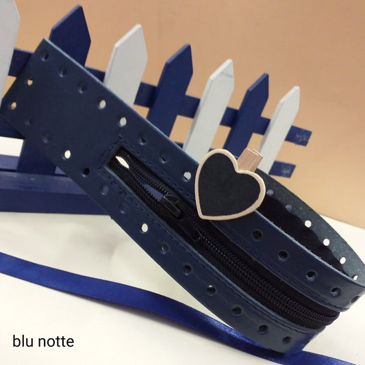 cerniera con fori per applicazione facile su borsetta corda fettuccia, accessori borse uncinetto fai da te artigianali ecopelle blu scuro notte
