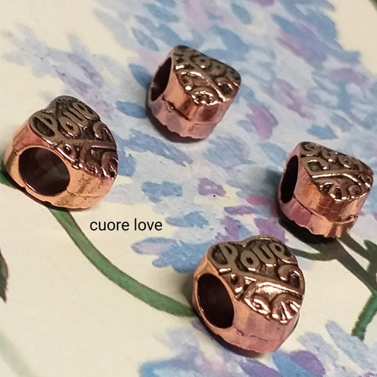 foro largo cuore love perle di metallo rame charms ciondoli uso bigiotteria di fettuccia corde stringhe lacci e fili bijoux packaging confezionamento regali san valentino festa della mamma bomboniere fai da te