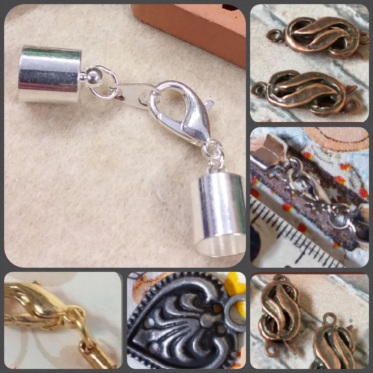 Kit 10 Chiusure Aragosta In Acciaio Inox Con Cappucci Terminali E 1m Corda Di Cuoio - Per Bracciali E Collane Fai Da Te
