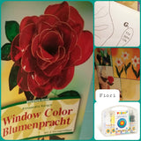 Cartamodelli tecnica Window color creare fiori per vetro finestre valigetta kit colori libretto disegni rose giunchiglie calle tulipani