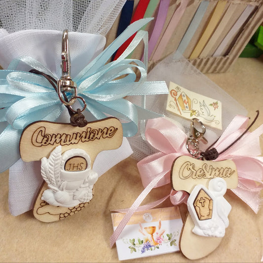 rosa celeste bambino bambina Croce Tau grande legno pirografia simboli Comunione Cresima applicazione gesso calice spighe uva Mitria pastorale versione portachiavi cordino moschettone gancio confezionata sacchetto bianco nastro shabby chic confetti tulle bigliettino tag personalizzato stampato