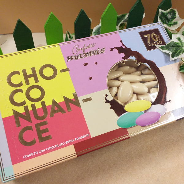 Confetti colorati Maxtris Choco nuance con cioccolato fondente 70% cacao colorati avorio per bomboniere e confettata fai da te