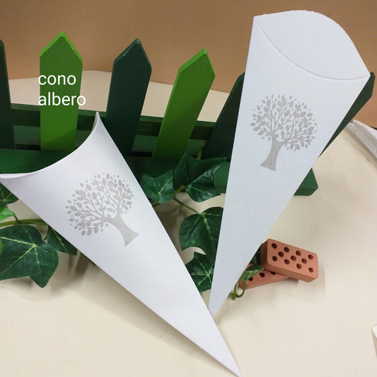 stampa albero della vita sul cartoncino di coni a busta portariso matrimonio scatoline richiudibili economiche portaconfetti uso confettata sposi prima comunione cresima battesimo bomboniere fai da te