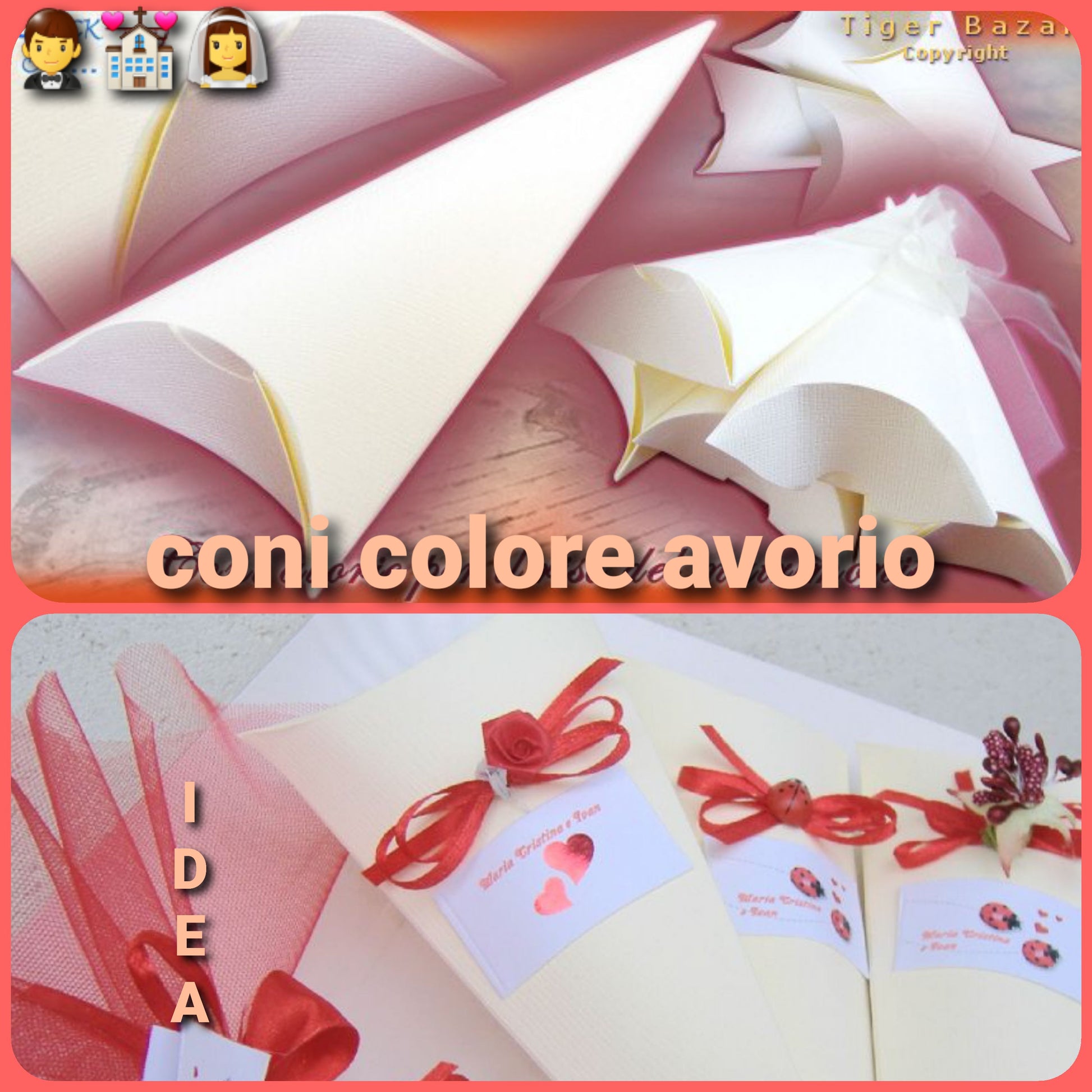 cartoncino colore avorio coni portariso matrimonio portaconfetti sposi fiocchi fiorellini confezionati e fai da te economici