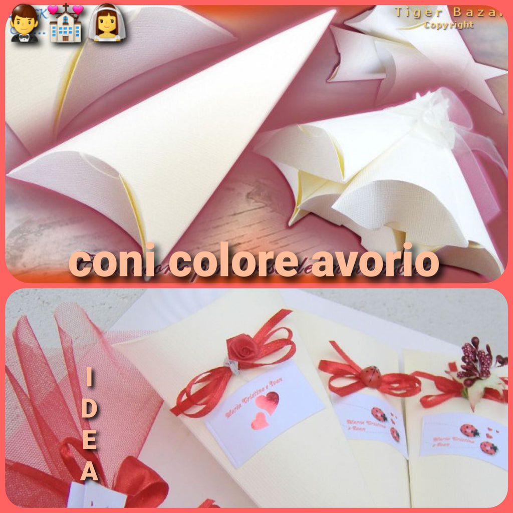 Coni Portaconfetti Per Matrimoni - 50 Pezzi In Carta Bianca 15x15 Cm, Per Riso, Caramelle E Coriandoli - Foto 6