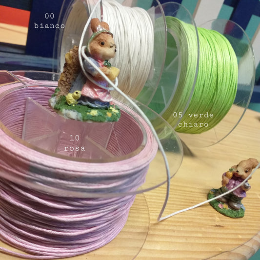bianco rosa verde chiaro cordoncini cerati cordini 1 mm filati di corda in cotone uso per bigiotteria collane gioielleria bijoux gioielli uncinetto borse artigianali creazioni con ciondolo