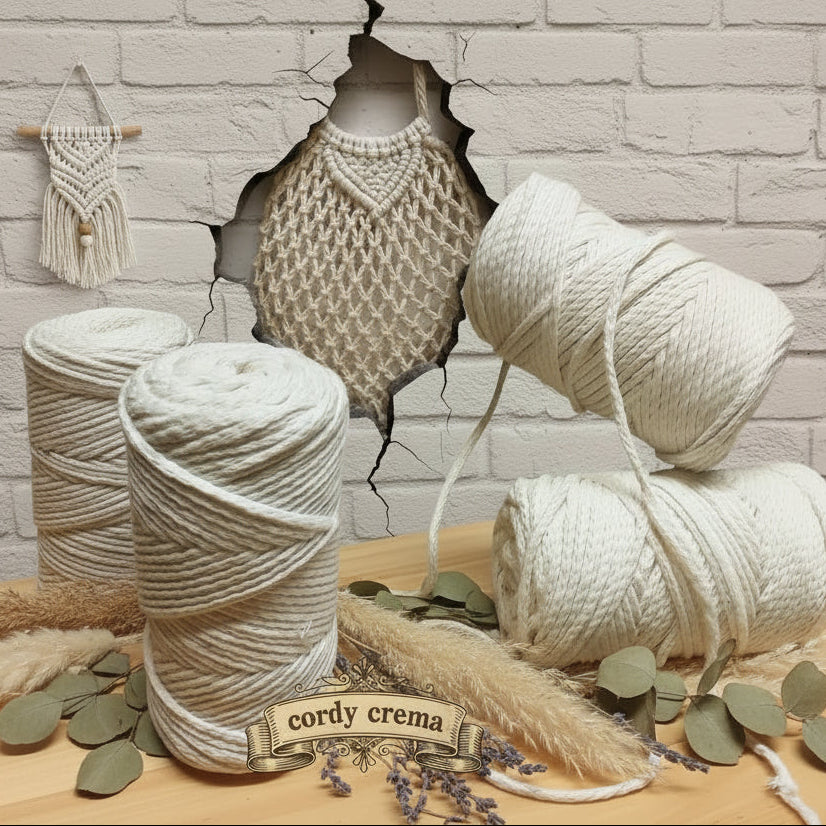 108075 crema panna cordino macramè 4 mm filato corda stafil cordy cotone intrecciato cordoncino per tende borse nodi marinari spago uso lavorazione a mano uncinetto appendino da parete