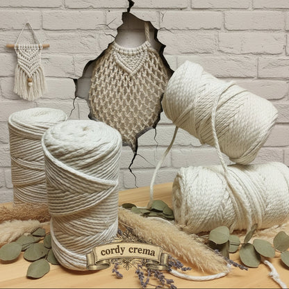 108075 crema panna cordino macramè 4 mm filato corda stafil cordy cotone intrecciato cordoncino per tende borse nodi marinari spago uso lavorazione a mano uncinetto appendino da parete