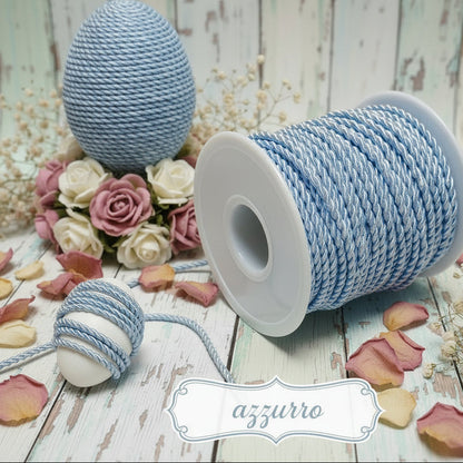 celeste azzurro cordino bomboniera cordoncino passamaneria copripunto cucito creativo uso rilegatura decorazioni hobbistica fai da te bambole pupazzi cuscino tappezzeria, idea centrotavola pasquale fiori uova
