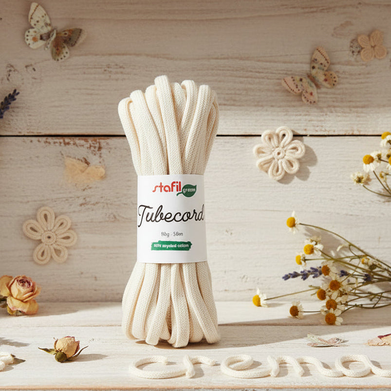 crema cordoncino tubolare corda da riempire di filo modellabile tubecord stafil green tricotin pronto per creare scritte nomi decorazioni fiori farfalle