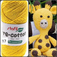 colore giallo giraffa idee bambole di amigurumi con cotone riciclato re-cotton stafil green filato biologico ecologico ad uso uncinetto e lavori a maglia cestini tappeti