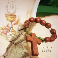Croce legno Rosario bomboniera Prima Comunione Santa Cresima Santo Giorno Decina coroncina perline