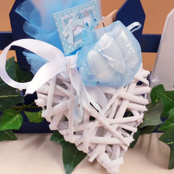 bimbo maschietto cuore rustico country bomboniera confezionata confetti per nascita primo compleanno diciottesimo anniversario battesimo comunione matrimonio