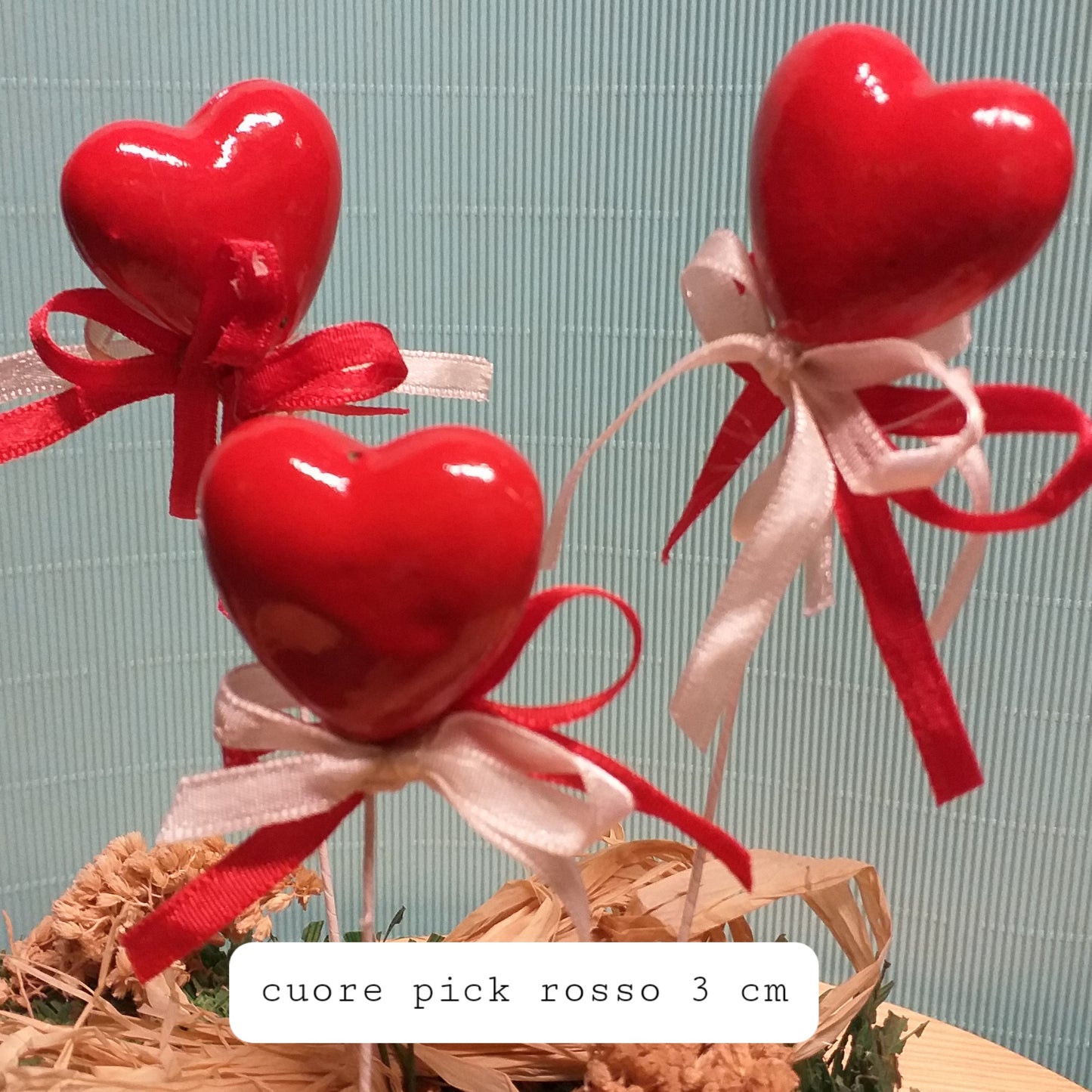 cuori pick per fiori e fioristi San Valentino festa della mamma rossi 3 cm con nastrini confezione regalo e vetrine