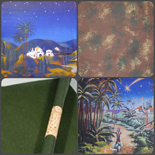 negozio decorazioni Presepe carte fondali sfondi cielo stellato prato vellutato roccia per montagne dintorni Betlemme oasi deserto