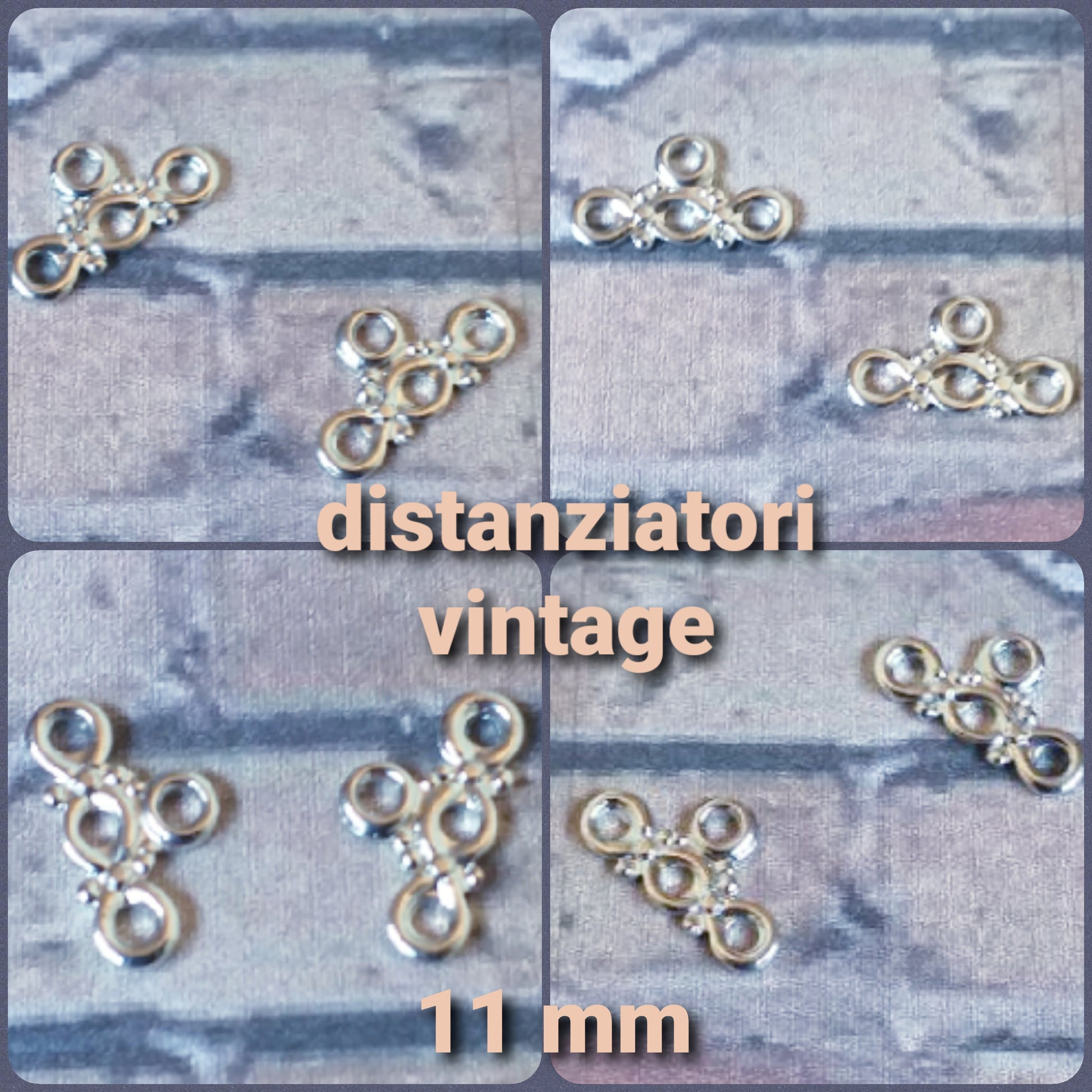 terminali e distanziatori 3 fili perline colore argento vintage 11 mm per bracciali collane ponti barrette intramezzo
