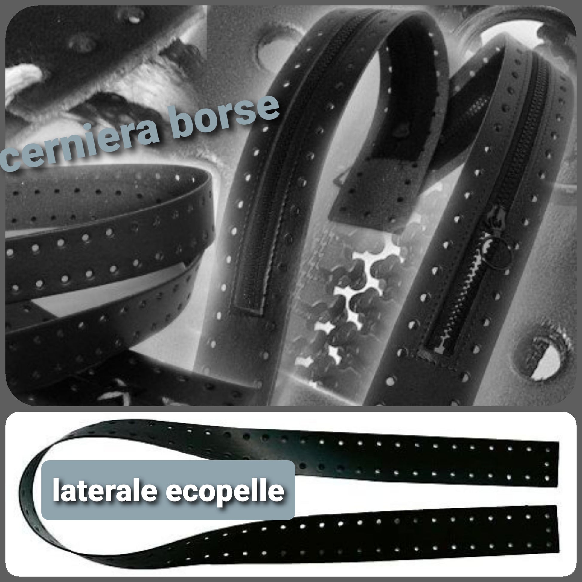 accessori cerniera borse uncinetto fai da te artigianali manici laterali ecopelle nera forati con buchi