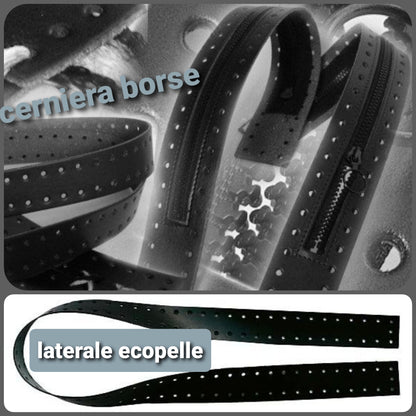 accessori cerniera borse uncinetto fai da te artigianali manici laterali ecopelle nera forati con buchi