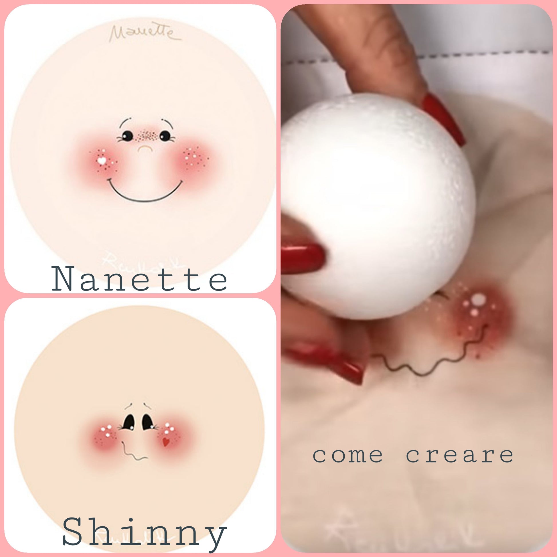 faccine maglina come creare con visi stoffa disegnati stampati testine di angioletti e bambole