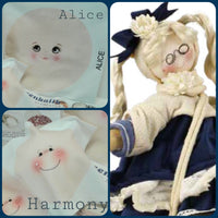 faccine di maglina Alice Harmony stampati disegnati visi Renkalik fare bambole angioletti di stoffa