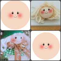 esempio creare bambola di stoffa Natale angelo di pezza con tessuto maglina faccine stampate 7.5 cm per visi 4 cm disegnate occhi ovali