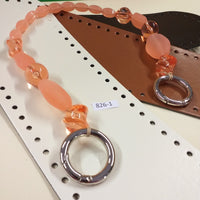 pietre di vetro plastica pesca rosa colorate maniglia bijoux manici perle perline con moschettoni anelloni apribili rotondi uso creare borse artigianali fai da te uncinetto accessori cordino fettuccia corda macramè
