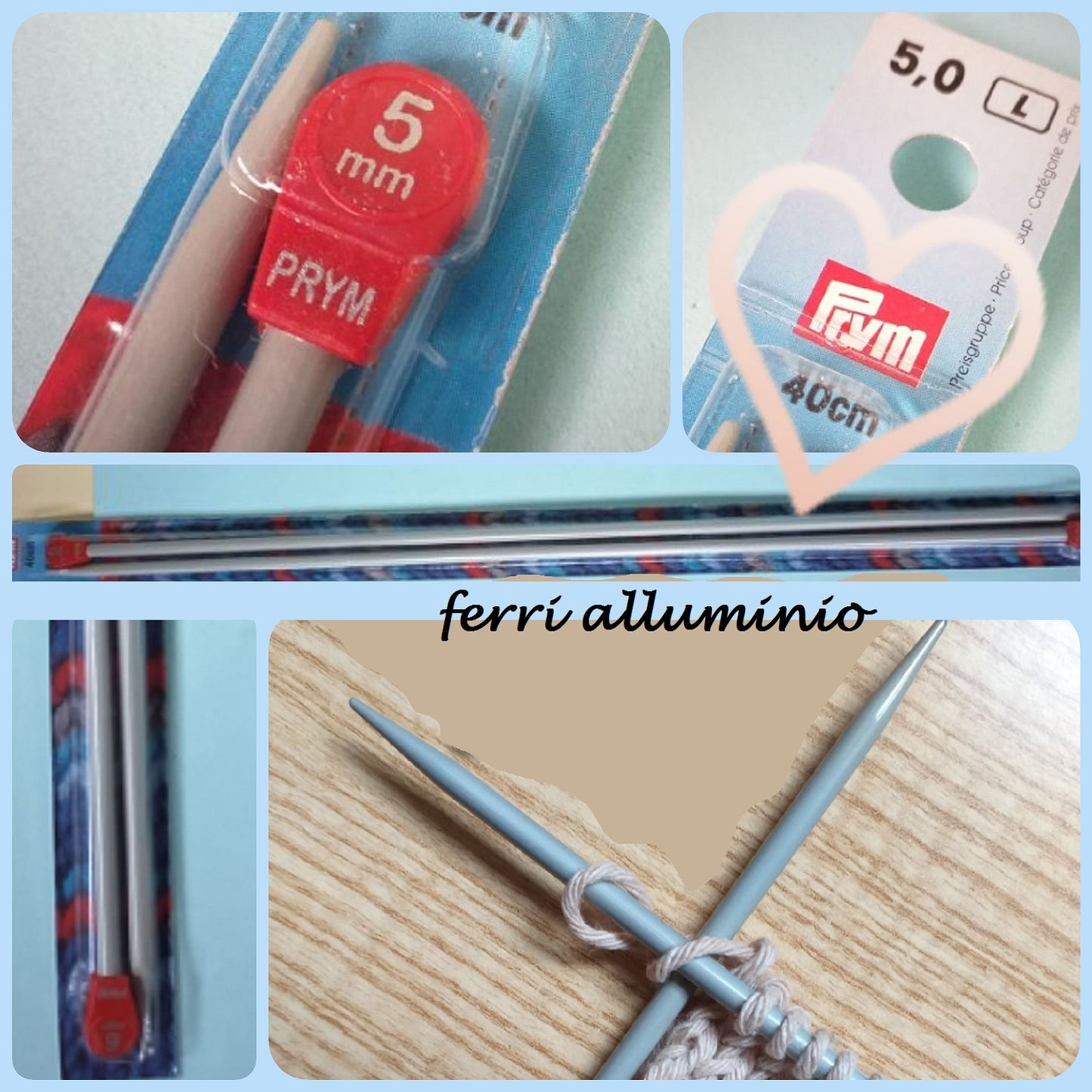 ferri da calza per lavoro a maglia Prym in alluminio con pomoli lunghi 40 cm misura 5.0 uso lana cotone grosso