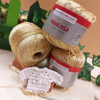Stafil-schoeller stahl ganz schon kreativ filato metallizzato Manuela stock gomitoli offerta oro lurex lamé dorato per lavori uncinetto maglia filo addobbi albero Natale, idea maglietta miniatura cotone bianco natalizio