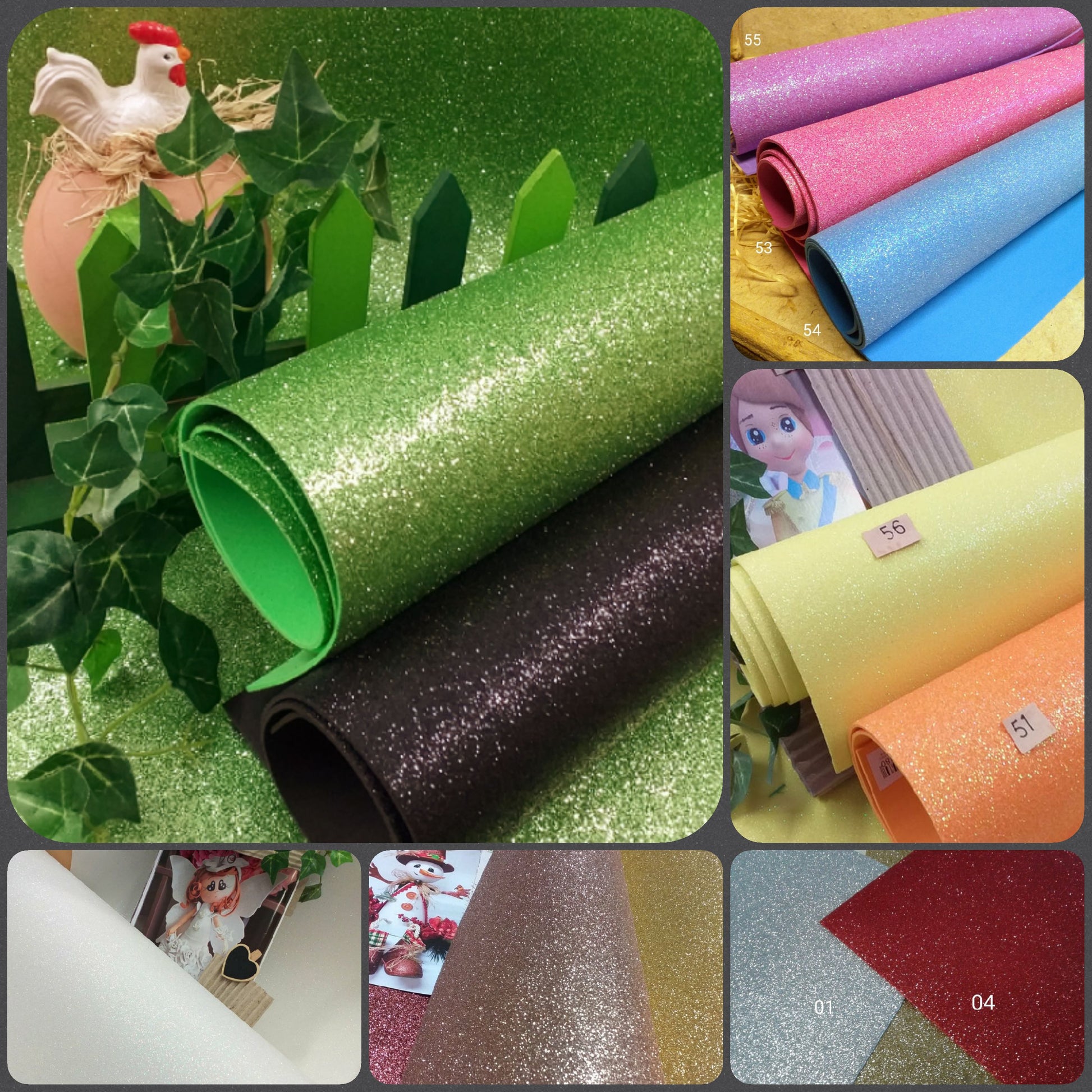viola lilla fucsia azzurro nero verde Arancio 14 colori brillantini fommy glitter gomma crepla carta eva glitterata per creazioni Natale lavoretti creativi pasquali