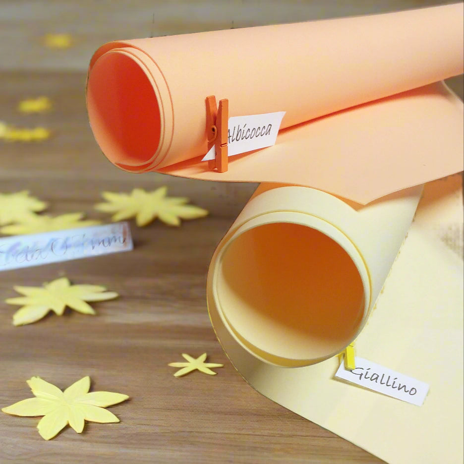 albicocca giallino cremino fommy Renkalik termomodellabile extra sottile soft seta 0.7 mm fogli gomma crepla fiori foam carta eva new light mousse uso composizioni floreali hobbistica arts crafts stelle di Natale