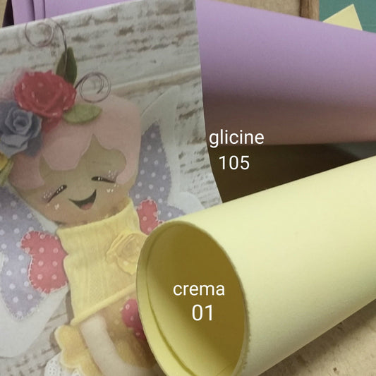 craft foam mousse fogli crema giallino cremino e lilla glicine colori fommy soft 1 mm sottile modellabile per fiori con stampi gomma eva carta crepla creazioni visi bambole natalizie pupazzi fiorellini