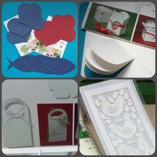 fustellati carta forme cartoncino scrapbooking abbellimenti decoupage papercraft scatoline segnaposto bomboniere cuori pesci gallo gallina uova
