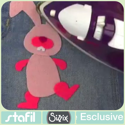applicazione coniglietto tema Pasqua da creare con fustella teletta termoadesiva feltro Pannolenci rosa e fucsia