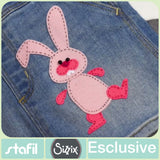 applicazione per jeans creata con fustella sizzix coniglietto Bunny feltro Pannolenci rosa e fucsia