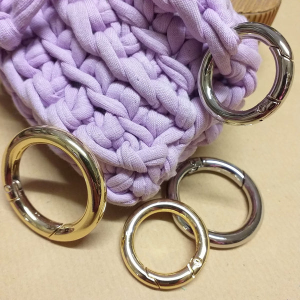 minuterie moschettoni forma anelli ganci apribili a scatto metallo oro argento accessori fai da te borse artigianali di fettuccia uncinetto