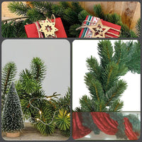 ghirlanda natalizia filo pino bonsai verde sagomato festone natale argento silver per decorazioni con lucine palline su porta camino cancello