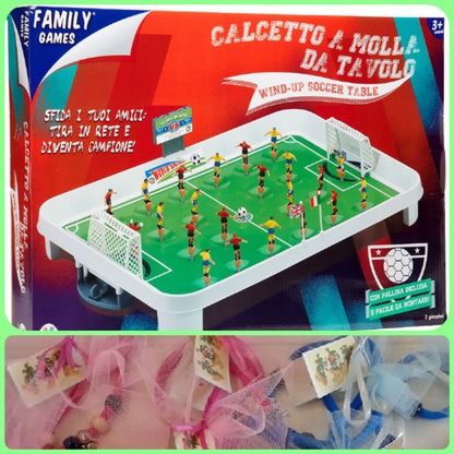 Confezione idea regalo braccialetti amicizia e calcetto da tavolo a molla giochi di società da famiglia e viaggio