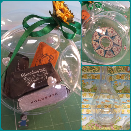 vetrina negozio gocce medaglioni forme plexiglass plastica trasparenti da riempire cioccolatini apribili divisibili  da decorare idee regalo pasquali