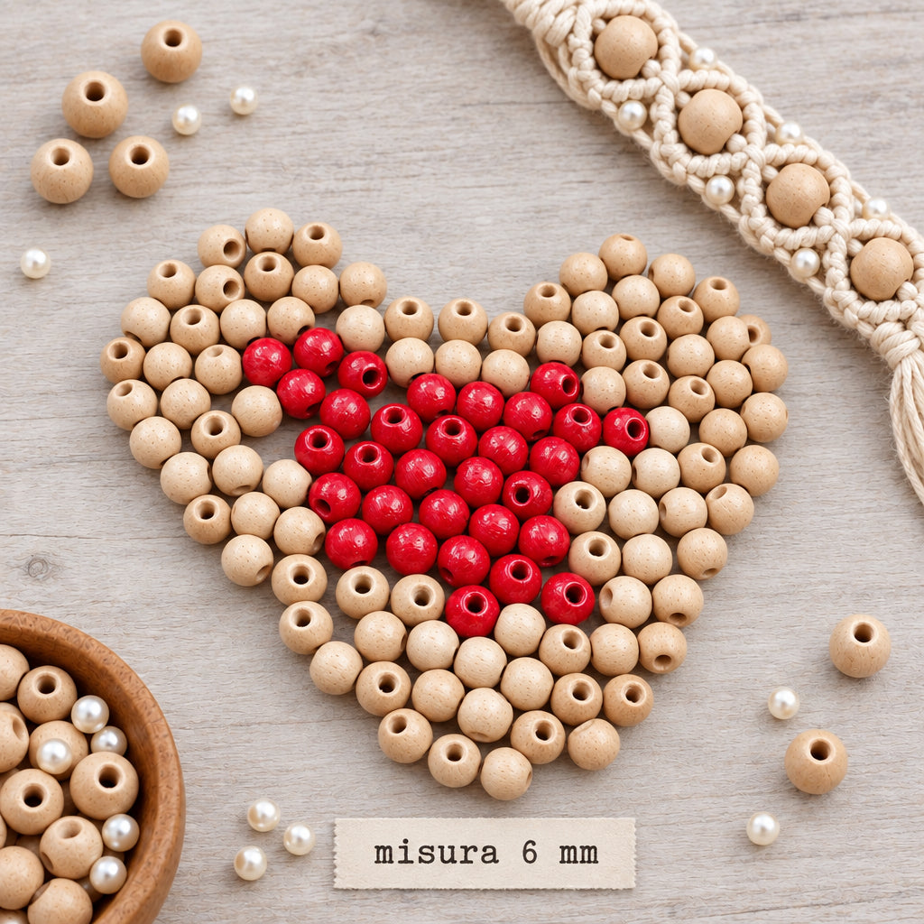 naturale frassino rosse 6 mm perline legno con foro lavoretti creativi uso creare ciondolo collane perle bigiotteria palline colorate lucide hobby gioielli balocchi albero Natale