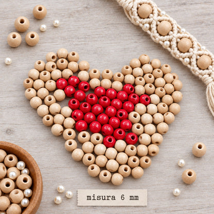 naturale frassino rosse 6 mm perline legno con foro lavoretti creativi uso creare ciondolo collane perle bigiotteria palline colorate lucide hobby gioielli balocchi albero Natale
