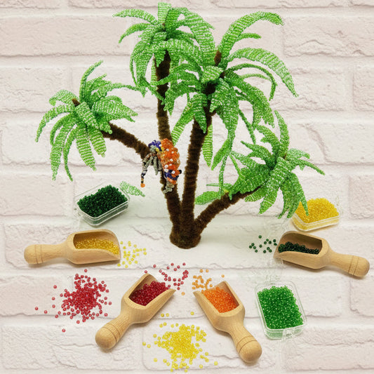 vetrina negozio verdi rosse arancione giallo conteria hobby perline vetro argento natale Stafil vendita a peso, idea fai da te creare palme con pappagalli animaletti di perle