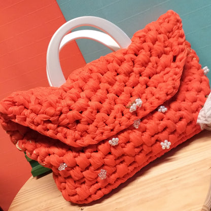 idea borsa uncinetto fettuccia da creare fai da te con manici economici plastica mezzaluna bianco madreperla per lavori a maglia knitting crocheting hobbistica
