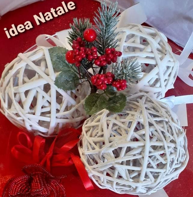 Sfere Vimini Grandi Palline Bianche Stelle Rattan Decorare Natale - 2