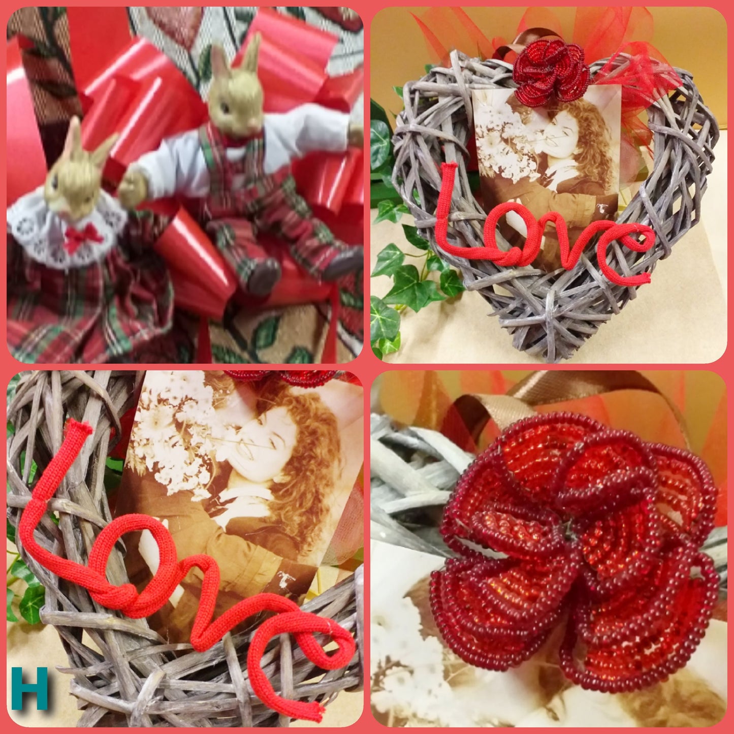 ghirlanda portafotografia cornice legno cuore shop online offerte stock vetrina San Valentino idee regalo economiche originali particolari artigianali per lei e lui festa innamorati 14 febbraio confezione packaging coniglietti fiocco