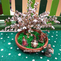 idee regalo perline shop online bonsai piante perle colore bianco abete innevato con statuine Presepe Natività