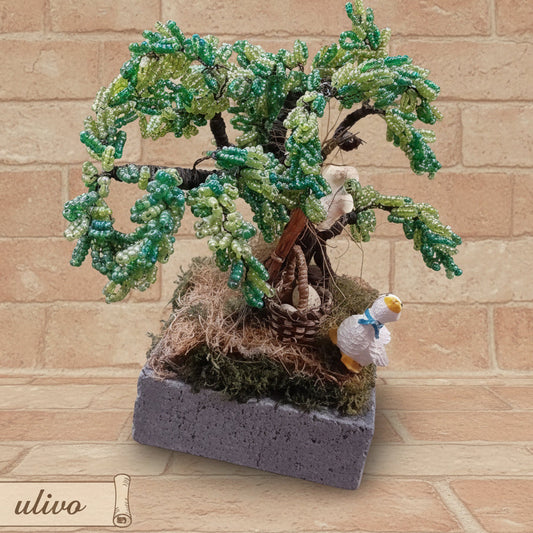 ulivo idee regalo perline shop online bonsai piante perle albero verde cesto uova papere ambientazione