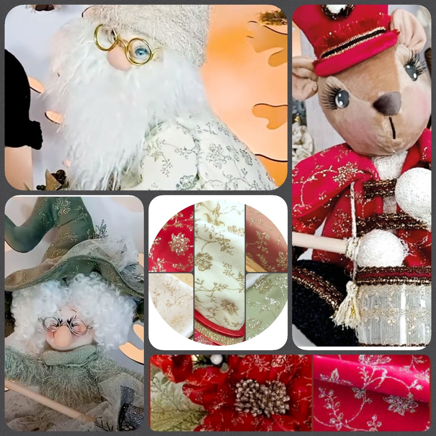 idee Babbo Natale streghetta befanella pupazzi fiori natalizi con velluto Renkalik brillantinato glitterato disegni fiori roselline foglie con porporina tessuto termico termoformabile termomodellabile