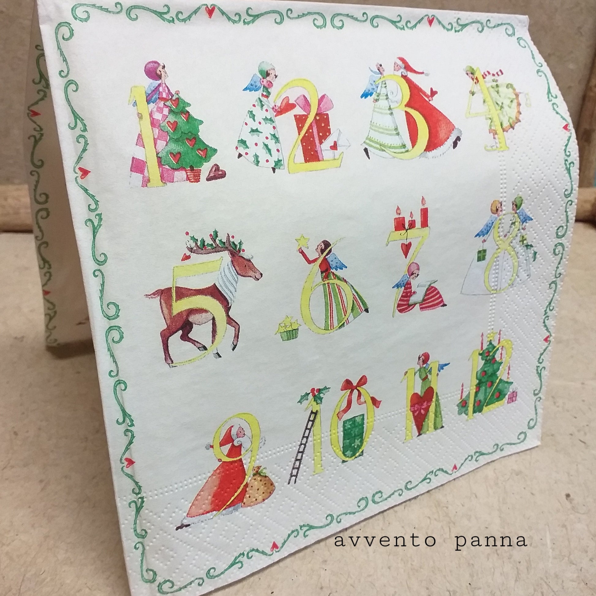 disegni natalizi avvento calendario panna negozio vendita online tovaglioli di carta per decoupage kit disegni natalizi shabby