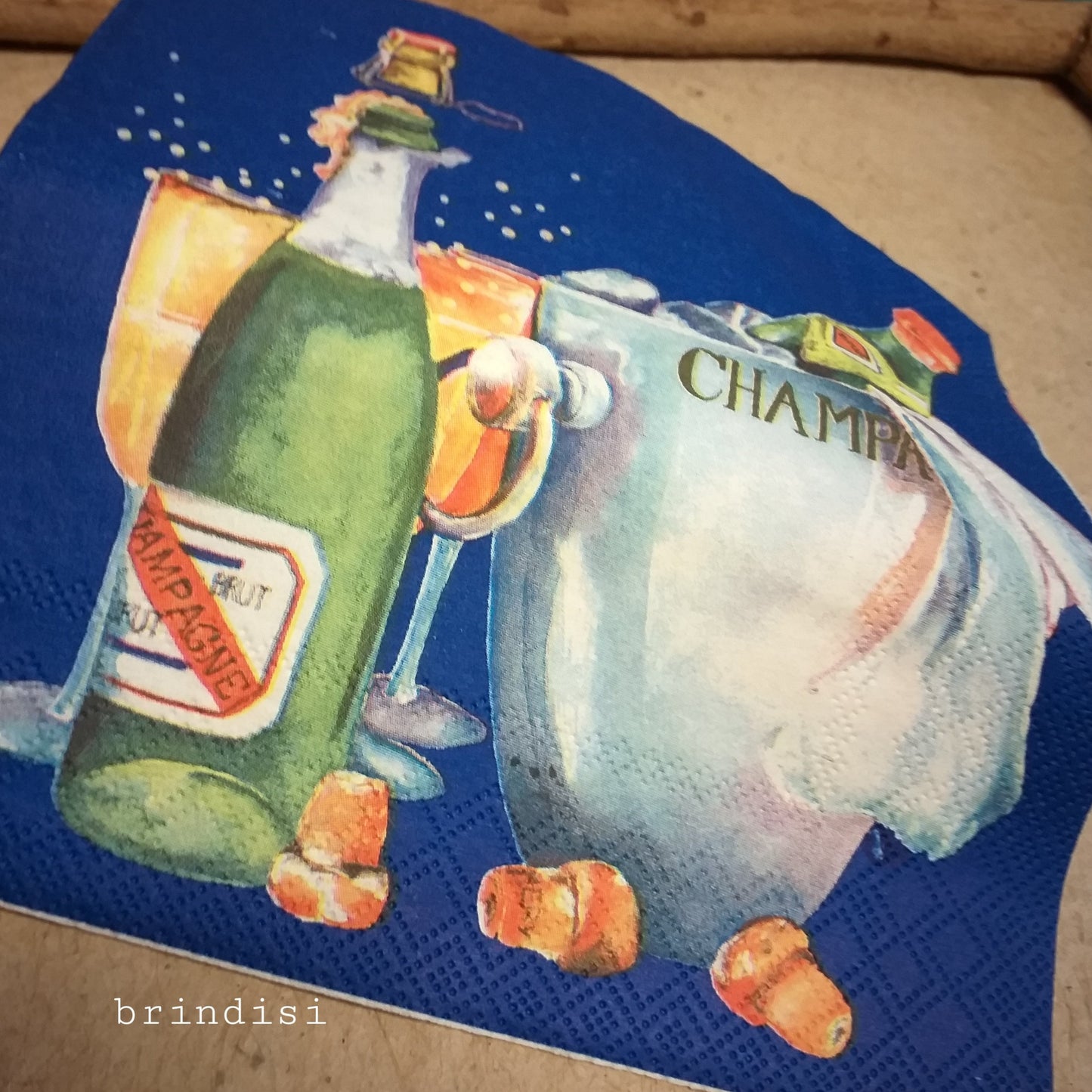 enogastronomia brut spumante champagne bottiglia bicchieri secchiello ghiaccio negozio vendita online tovaglioli di carta per decoupage kit disegni natalizi shabby festività brindisi