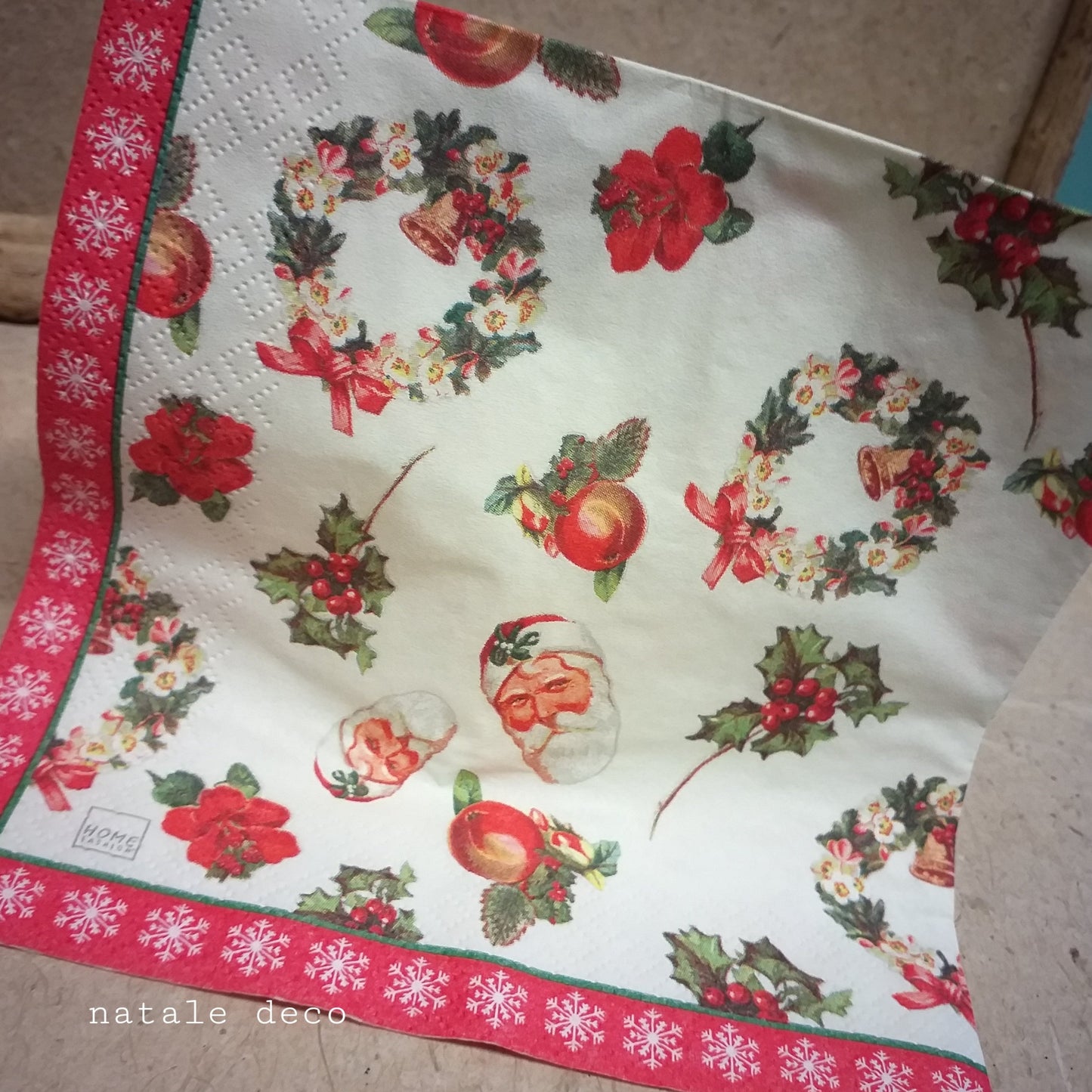 natale decorazioni visi babbo agrifoglio ghirlande stelle negozio vendita online tovaglioli di carta per decoupage kit disegni natalizi shabby